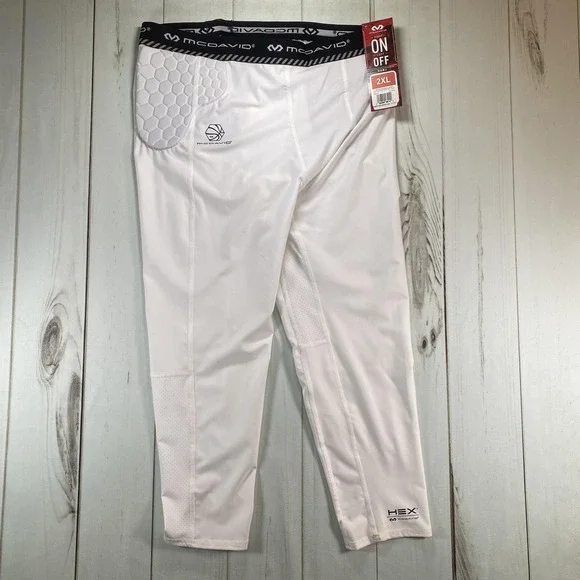 McDavid Compression Pants Mens 2XL XXL White HEX 3/4 Basketball Tailbone Padded - Picture 2 of 11